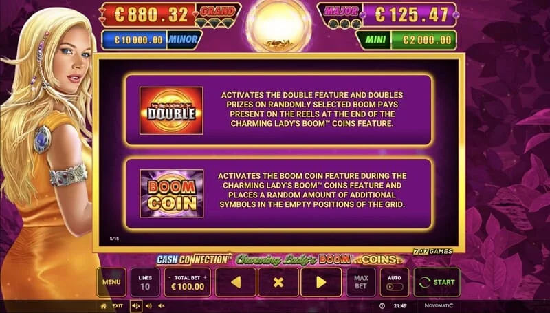 Cash Connection - Charming Lady's Boom Coins - sticky Boom Coin na may multiplier